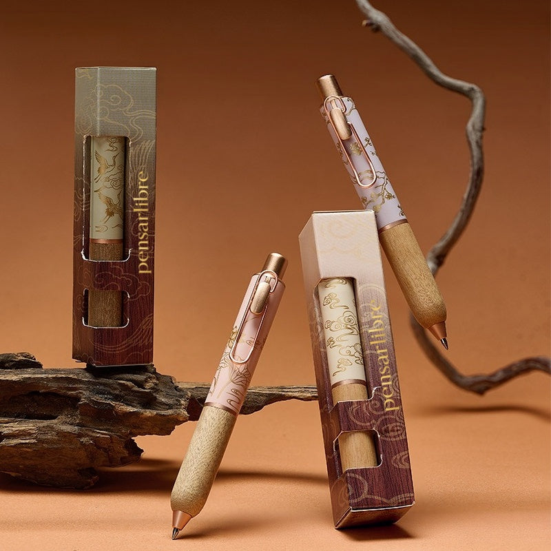Vintage Wood Retractable Gel Pen - Crane