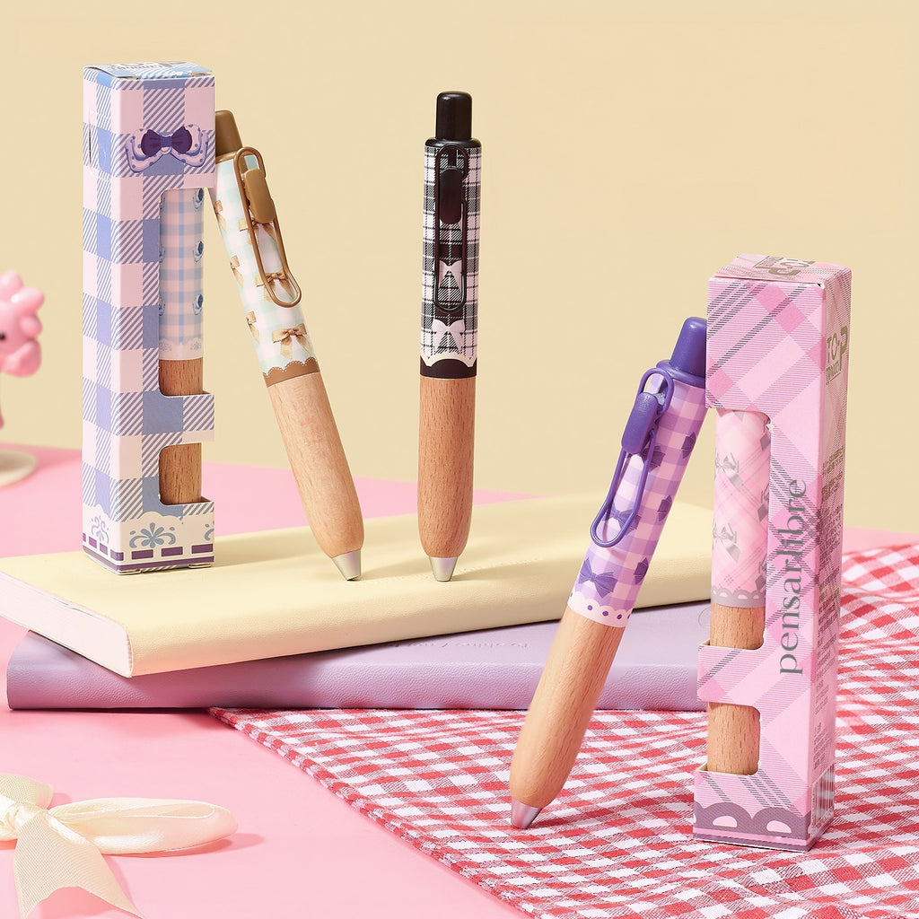 Sweet Check Wood Retractable Gel Pen - Midnight