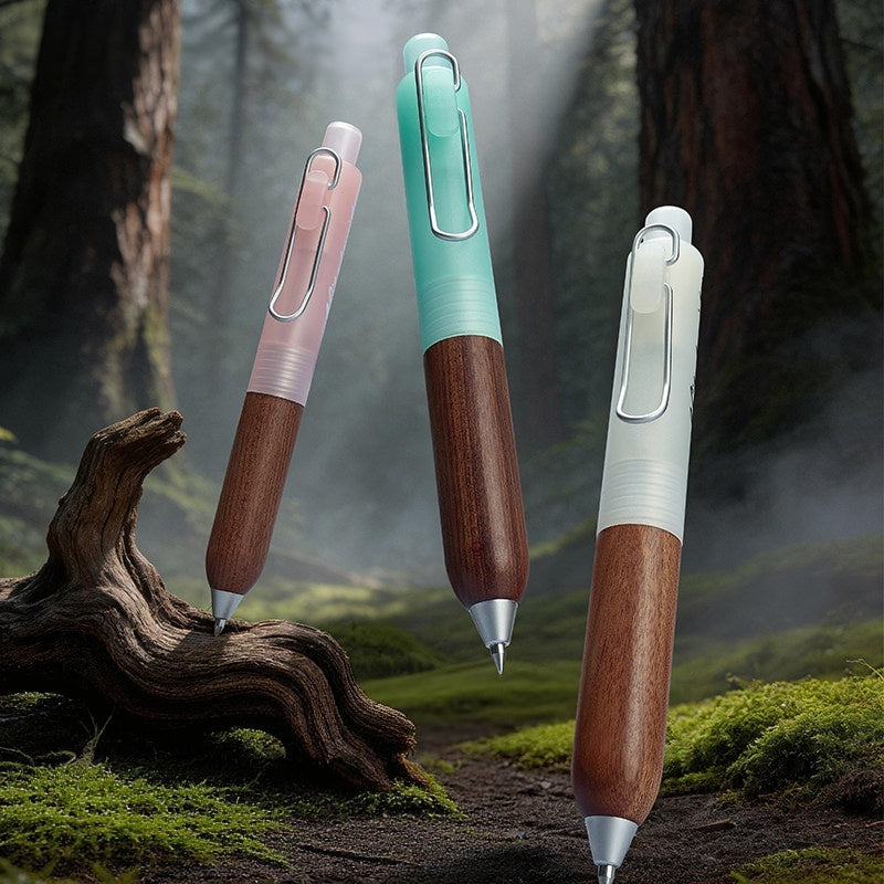 Natural Wood Retractable Gel Pen - Azure Mist
