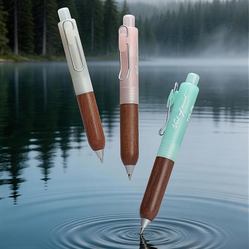 Natural Wood Retractable Gel Pen - Azure Mist