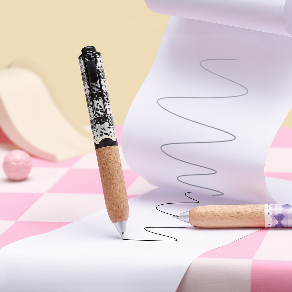 Sweet Check Wood Retractable Gel Pen - Midnight