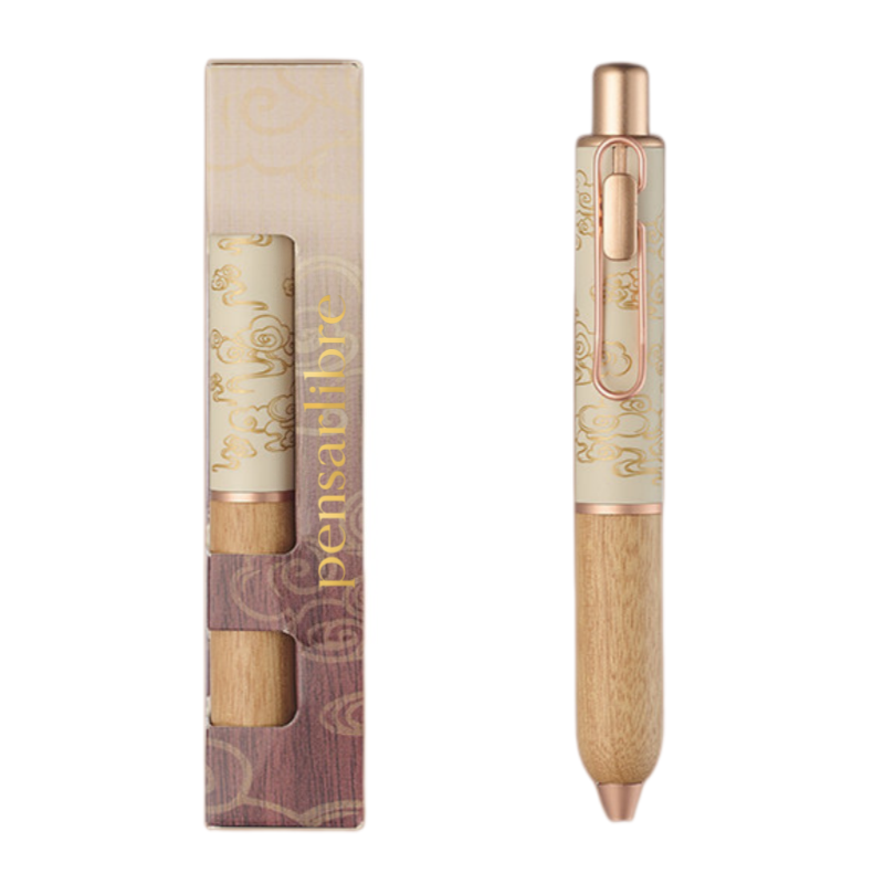 Vintage Wood Retractable Gel Pen - Cloud