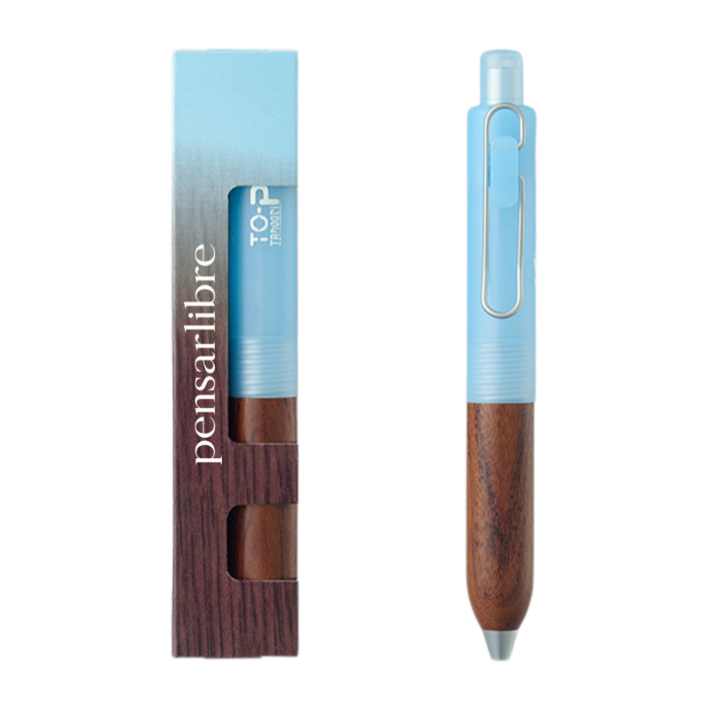 Natural Wood Retractable Gel Pen - Azure Mist