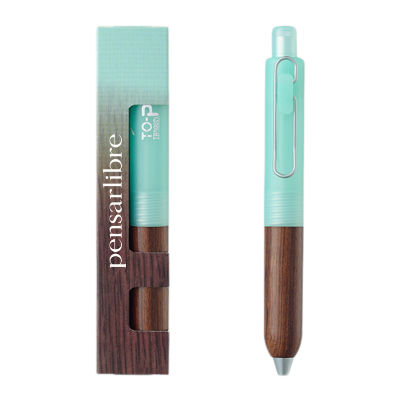 Natural Wood Retractable Gel Pen - Azure Mist