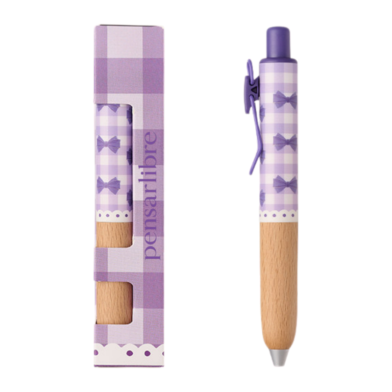 Sweet Check Wood Retractable Gel Pen - Midnight